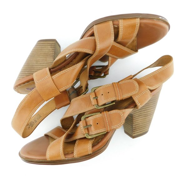 Indigo by CLARKS Brown Leather Double Buckle Slingback Block Heel Sandals 9 - Picture 5 of 8